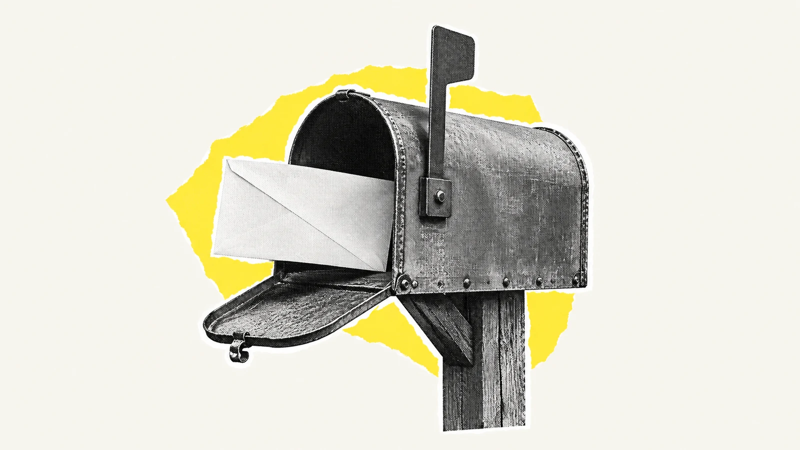 Een open brievenbus aan de straat met een zakelijke envelop die eruit steekt: klantgegevens in een gratis privé-account.